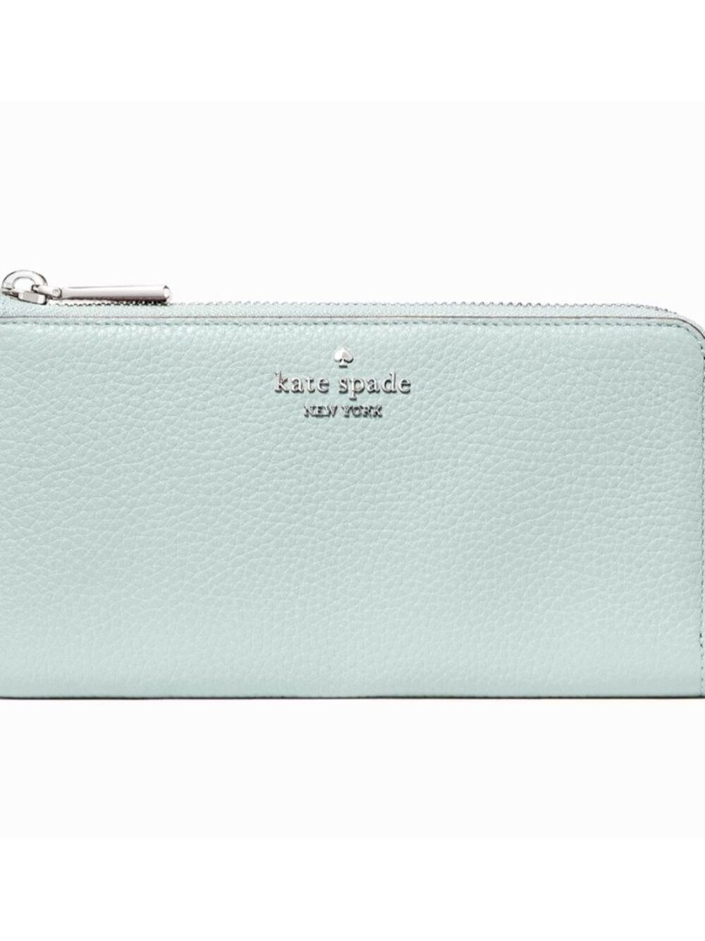 New Kate Spade Large Slim L-zip Wallet Pebble Leather Lake Mist